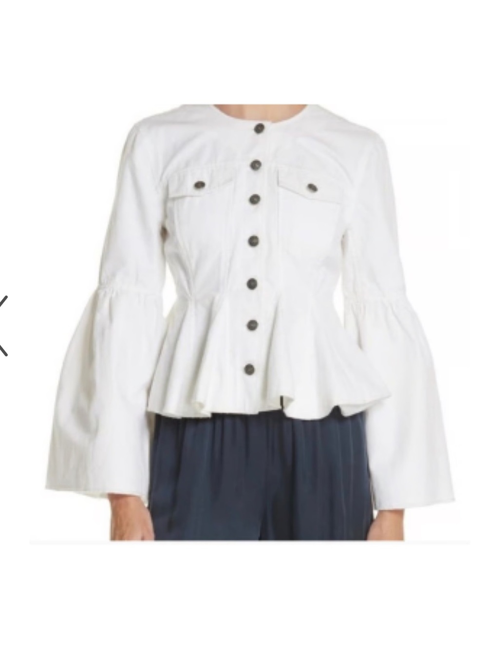 cinq a sept White Peplum Button-Front Jean Jacket